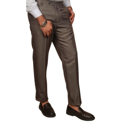 Semi Formal Pant-Self Print Dark Brown